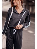 Women\'s tracksuit set with a stripe, black FI659 - Online store - Boutique